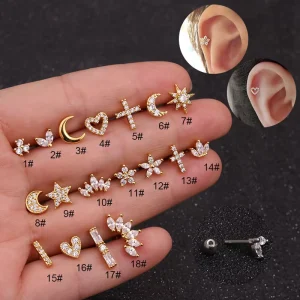 Fashion Jewelry Piercing Earrings Star Moon Heart Cross Stud Earrings for Women