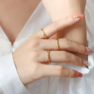 Fashion Jewelry Popular Trendy Style Stainless Steel Gold Plated Zircon Women Jewelry Rings