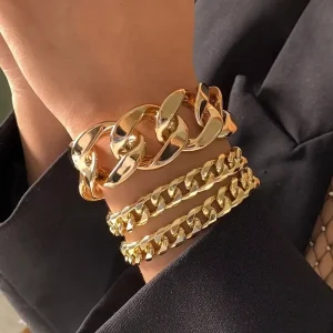 Fashion Jewelry Punk Chunky Wide Gold Elastic Bracelets Bangles for Women Thick Chain Bracelet Wrist Chain Charm Arm Bracelet