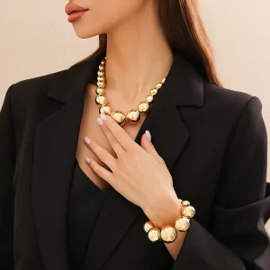 Fashion Jewelry Punk Geometric Beads Necklace Retro Simple Beaded Pendant Necklace Women CCB Beaded Choker Necklace Set