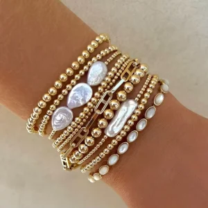 Fashion Jewelry Real Baroque Freshwater Pearl Bracelets Stainless Steel 18K Gold Beads Beaded Bracelet for Women