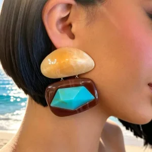 Fashion Jewelry Retro Design Double-layer Resin Tassel Boho Earrings Bohemian Women’s Gold Statement Resin Earrings