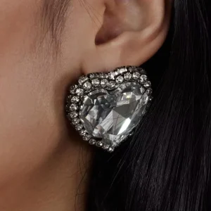 Fashion Jewelry Retro Exquisite Luxury Glass Water Diamond Love Heart Stud Earrings
