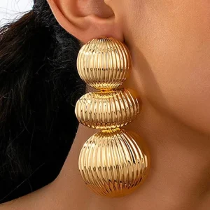 Fashion Jewelry Retro Fashion Versatile Triple Gold Hemisphere Earrings Large Design Women’s Fashion Trend Earrings