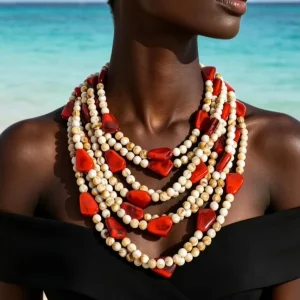 Fashion Jewelry Retro Handmade Bead Necklace Multiple Layers Ethnic Resin Wood Beaded Necklace Accessories for Women