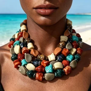 Fashion Jewelry Retro Irregular Colored Stone Bead Necklace Bohemian Accessories Resin Asymmetric Resin Beaded Necklaces