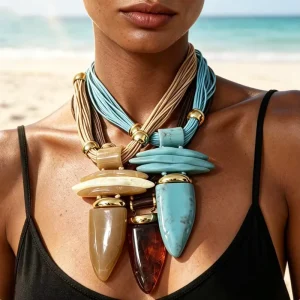 Fashion Jewelry Retro Irregular Geometric Pendant Multi-layer Leather Rope Necklace Asymmetrical Long Pendant Necklaces