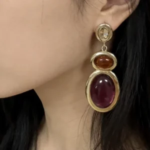 Fashion Jewelry Retro Oval Geometric Glass Gemstone Earring Long Vintage Earrings Crystal Drop Dangle Earrings