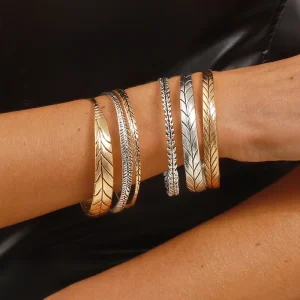 Fashion Jewelry Retro Personalized Luxury Bracelet for Women Exaggerated Leaf Texture Vintage Bangle Bracelet Set