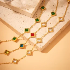 Fashion Jewelry Retro Versatile Geometric Square Diamond Crystal Stainless Steel Chain Zircon Bracelet for Women