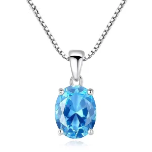 Fashion Jewelry Rhodium Plated Garnet Blue Zircon Opaz Oval Cut 925 Sterling Silver Pendant Necklace Wedding Birthday Gift Women