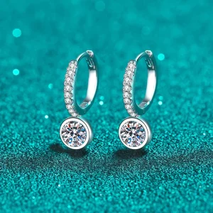 Fashion Jewelry Rhodium Plated Sterling Silver Anti Allergy Unisex Vintage Stud Earrings with Moissanite Small Ear Buckle Design