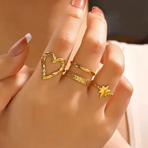 Fashion Jewelry Rings Anillos Engagement Ring Accessories Women Waterproof Jewelry Gold Plated Heart and Star Women’s Rings