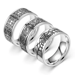 Fashion Jewelry Rings European American Personality Hip Hop Ring Vintage Stainless Steel Black Rings for Men
