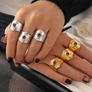 Fashion Jewelry Rings High Quality 18 K Gold Plated Geometric Opening Adjustable Rings Women Stainless Steel Rings