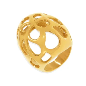 Fashion Jewelry Rings High Quality Large Glossy Hollow Exaggerated 18 K Gold Plated Rings Jewelry for Women