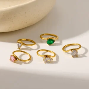 Fashion Jewelry Rings Stainless Steel Zirconia Fashion Ring Gold Plated Fashion Jewelry