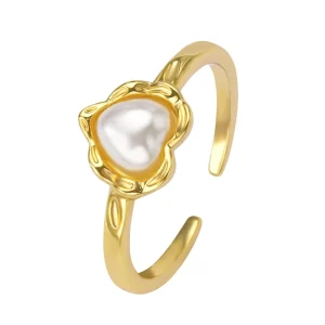 Fashion Jewelry Rings Trendy Gold Bohemian Love Classic Heart Shape Pearl Adjustable Ring