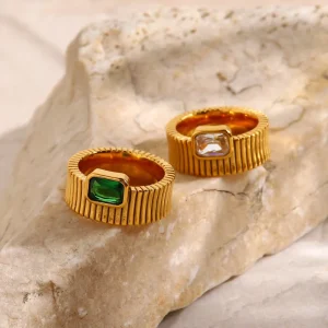Fashion Jewelry Rings Women Accessories 18K Gold Plated Titanium Stainless Steel Chunky Rings