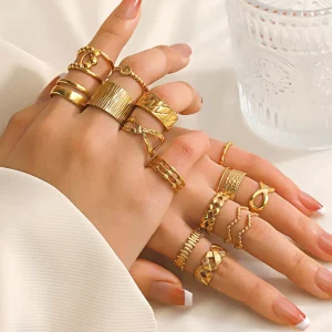 Fashion Jewelry Rings for Women Geometric Stainless Steel Chunky Rings Jewelry Popular 18K Gold Plated Ring