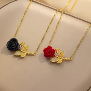 Fashion Jewelry Rose Pendant Necklace Stainless Steel Women Jewelry Famous Brand Designer Items Supplier for Gift