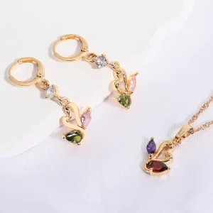 Fashion Jewelry Set 18k Gold Plated Earrings Necklace 2 in 1 Set for Women