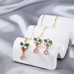 Fashion Jewelry Set 18k Zircon Elegant Women Gold Plated Earring Pendant Jewelry Set