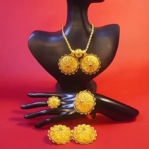 Fashion Jewelry Set 24K Gold Plated Earrings Pendants Rings Bracelets