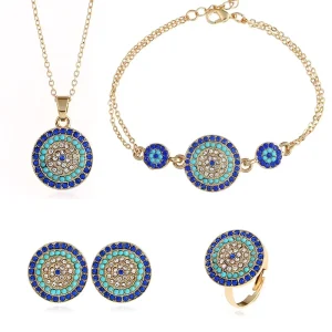 Fashion Jewelry Set Adjustable Ring Necklace Earring Bracelet Top Design Women Engagement Jewelry Set