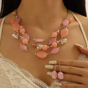 Fashion Jewelry Set Alloy and Rhinestone Beaded Necklace and Earrings Jewelry Set Women’s Jewelry Set for Party