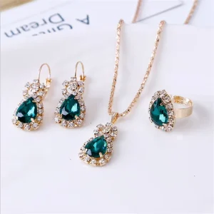 Fashion Jewelry Set Crystal Tear Shaped Pendant Necklace and Earring for Women
