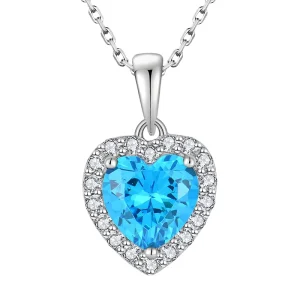 Fashion Jewelry Set Custom Glass Stone Zirconia Heart Shape 925 Sterling Silver Necklace for Women