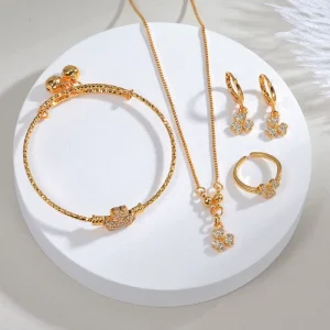 Fashion Jewelry Set Fine Jewelry Necklace Delicacy Inset Zircon Bracelet Flower Earring Ring Kids Trendy Jewelry Set