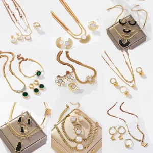 Fashion Jewelry Set High Quality Stainless Steel Heart Pearl Bridal Jewelry Set Earrings Necklace Ring Set