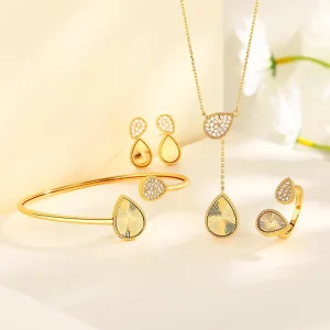 Fashion Jewelry Set Necklace Bracelet Ring Earrings 18K Gold Plated for Women