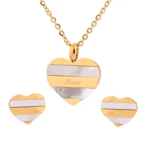 Fashion Jewelry Set Necklaces & Earrings Gold Plated Stainless Steel Heart Women Jewelry Sets