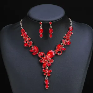 Fashion Jewelry Set Rhinestone Crystal Chain Necklace Earrings Suit for Carnival Party Queen Decoration