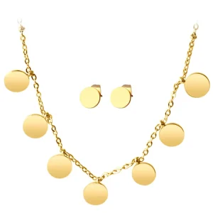 Fashion Jewelry Set Stainless Steel Luxury Ladies Gold Plated Coin Jewelry Sets Necklace and Earring