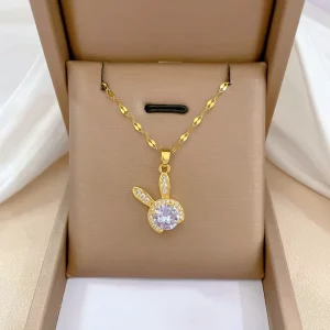 Fashion Jewelry Set Women 18k Gold Clover Butterfly Heart Pendant Necklace and Earrings Set for Gift