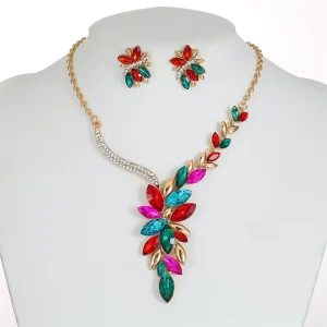 Fashion Jewelry Set Women Crystal Necklace Earrings Set Wedding Jewelry