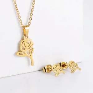 Fashion Jewelry Set Women Minimalist 18K Gold Stainless Steel Heart Butterfly Necklace and Earrings Set for Gift