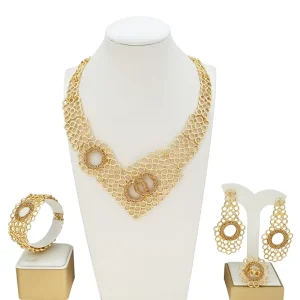 Fashion Jewelry Set for Women Gold Plated Earrings and Necklace Set