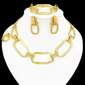 Fashion Jewelry Set for Women High Quality 18K Gold Plated Dubai 4Pcs Jewelry Minimalist Design Necklace Earring Ring Bracelet