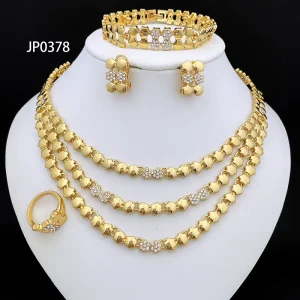 Fashion Jewelry Set for Women Luxury Design 18K Gold Plated Necklace Earrings Bracelet and Ring 4PCS Big Set Jewelry