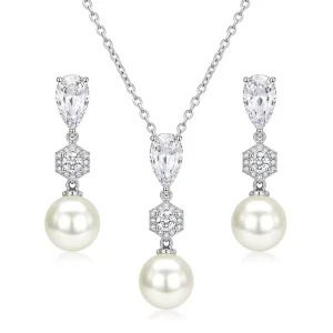Fashion Jewelry Set for Women Necklace and Earring Vintage Pearl Jewelry Bridal Jewelry Set for Wedding