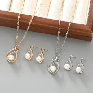 Fashion Jewelry Set for Women New Pearl Encrusted Flower Necklace Earrings Gifts for Women Party Wear