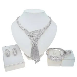 Fashion Jewelry Sets Alloy Gold Plating Necklace Bracelet Earrings Ring Set Jewelry for Woman Party Banquet Costume Accessories
