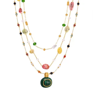 Fashion Jewelry Sets Bracelets Women Natural Stone Color Beads Cuban Link Chain Gold Fashion Pendant Necklaces