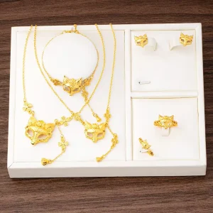 Fashion Jewelry Sets Earrings Bracelet Ring Set Female Sand Gold Necklace