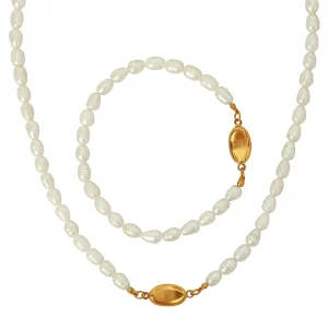 Fashion Jewelry Sets Natural Freshwater Pearl Necklace with Gold Plated